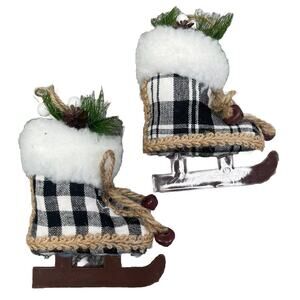 2 Ice Skating Shoe Ornament For Christmas Decorations Plaid Black White